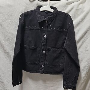 Nwt Kids Black Denim Jacket with Stud Accents